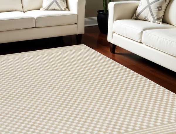 Homeroots 7' X 9' Beige Geometric Area Rug  Polypropylene 564091