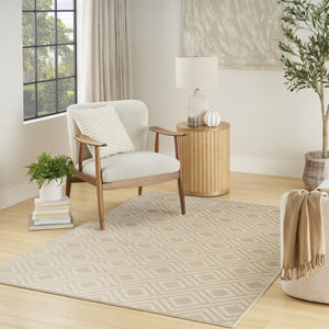HomeRoots 7' Beige Geometric Area Rug - Modern Style for Living Rooms, Durable Design, Easy Maintenance & Elegance 7' X 9' 564092
