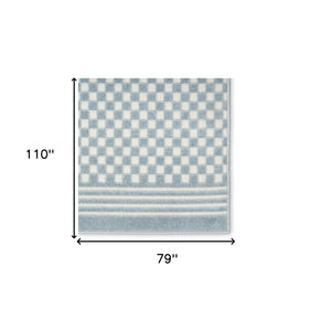 HomeRoots 7' Elevate Your Space with a Modern Blue Geometric Area Rug - Perfect for High-Traffic Living Areas 7' X 9' 564093