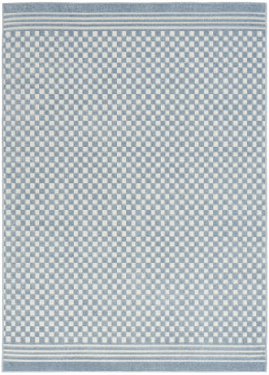 HomeRoots 7' Elevate Your Space with a Modern Blue Geometric Area Rug - Perfect for High-Traffic Living Areas 7' X 9' 564093
