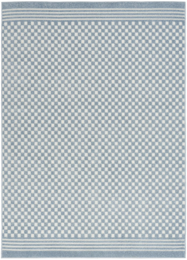 HomeRoots 7' Elevate Your Space with a Modern Blue Geometric Area Rug - Perfect for High-Traffic Living Areas 7' X 9' 564093