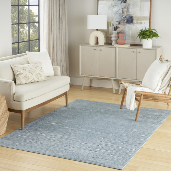 HomeRoots 7' Blue Geometric Area Rug - Modern Design for Effortless Style, Comfort, and Versatile Living Spaces 7' X 9' 564094