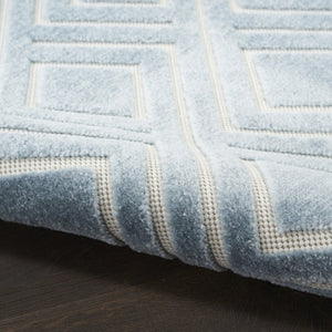 HomeRoots 7' Contemporary Blue Geometric Area Rug - Stylish Low-Pile Design for Modern Living Spaces 7' X 9' 564095