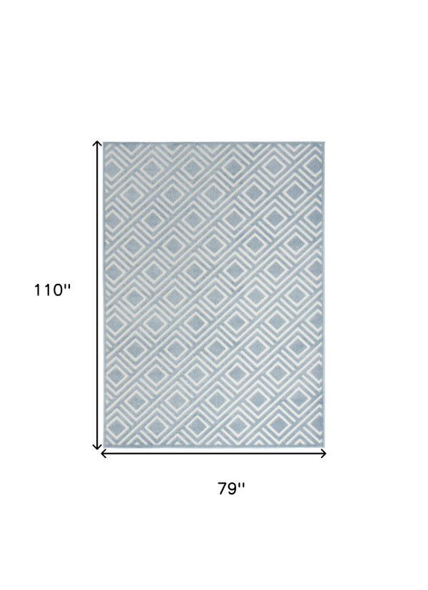 Homeroots 7' X 9' Blue Geometric Area Rug  Polypropylene 564095