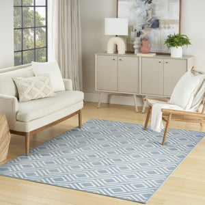 HomeRoots 7' Contemporary Blue Geometric Area Rug - Stylish Low-Pile Design for Modern Living Spaces 7' X 9' 564095