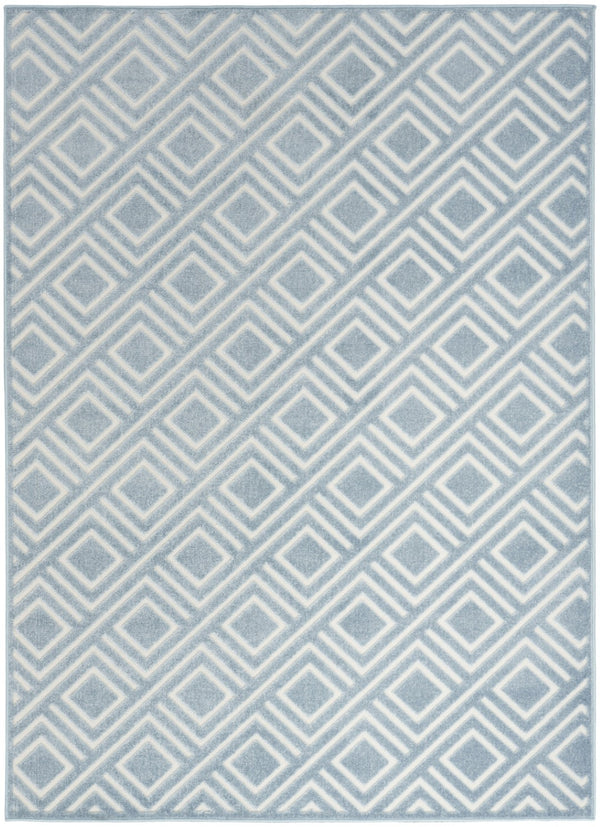 HomeRoots 7' Contemporary Blue Geometric Area Rug - Stylish Low-Pile Design for Modern Living Spaces 7' X 9' 564095