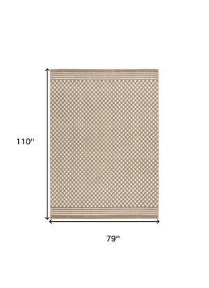 HomeRoots 7' Brown Geometric Area Rug - Stylish, Durable, Low-Pile Design for Living Rooms & High-Traffic Areas 7' X 9' 564096