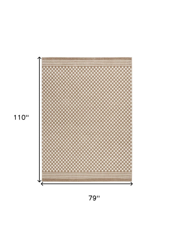 HomeRoots 7' Brown Geometric Area Rug - Stylish, Durable, Low-Pile Design for Living Rooms & High-Traffic Areas 7' X 9' 564096