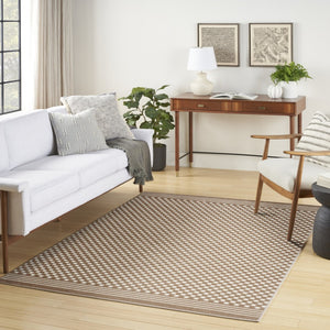 HomeRoots 7' Brown Geometric Area Rug - Stylish, Durable, Low-Pile Design for Living Rooms & High-Traffic Areas 7' X 9' 564096
