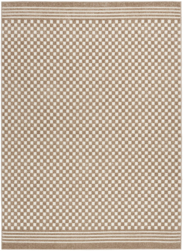 HomeRoots 7' Brown Geometric Area Rug - Stylish, Durable, Low-Pile Design for Living Rooms & High-Traffic Areas 7' X 9' 564096