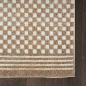 HomeRoots 7' Brown Geometric Area Rug - Stylish, Durable, Low-Pile Design for Living Rooms & High-Traffic Areas 7' X 9' 564096