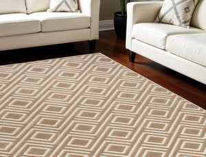HomeRoots 7' Stylish Brown Geometric Area Rug - Modern Design for Living Rooms, Dining Areas & High-Traffic Spaces 7' X 9' 564097