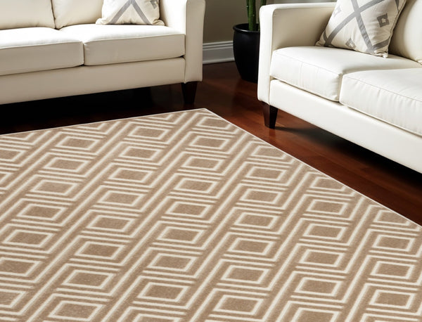 HomeRoots 7' Stylish Brown Geometric Area Rug - Modern Design for Living Rooms, Dining Areas & High-Traffic Spaces 7' X 9' 564097