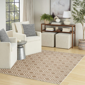 HomeRoots 7' Stylish Brown Geometric Area Rug - Modern Design for Living Rooms, Dining Areas & High-Traffic Spaces 7' X 9' 564097