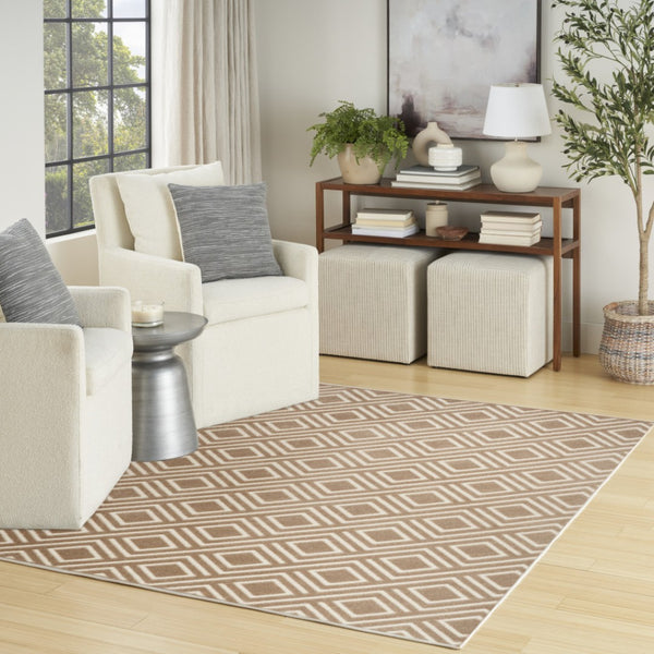 HomeRoots 7' Stylish Brown Geometric Area Rug - Modern Design for Living Rooms, Dining Areas & High-Traffic Spaces 7' X 9' 564097