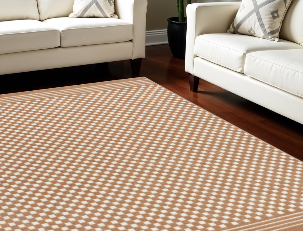 HomeRoots 7' Brown Geometric Area Rug – Stylish, Durable Design Perfect for Living Rooms and High-Traffic Spaces 7' X 9' 564098