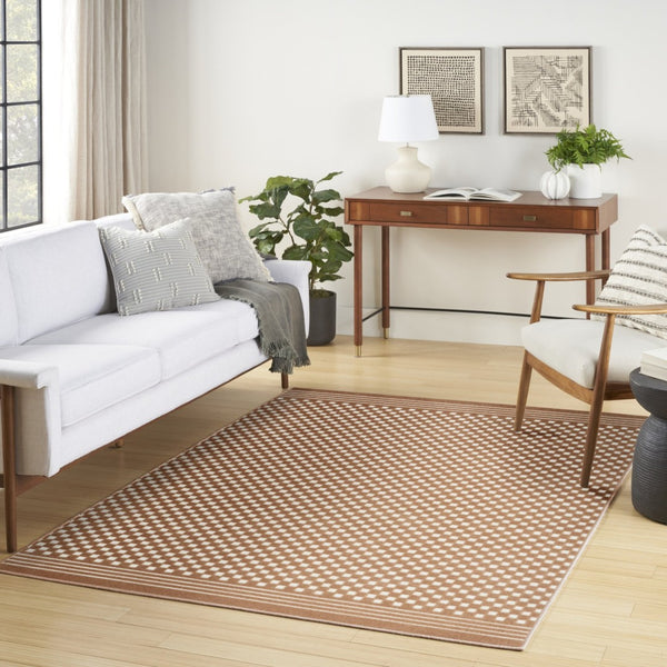 HomeRoots 7' Brown Geometric Area Rug – Stylish, Durable Design Perfect for Living Rooms and High-Traffic Spaces 7' X 9' 564098
