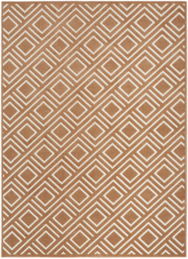 HomeRoots 7' Brown Geometric Area Rug - Modern Design for Living Spaces, Easy Care, and Low Pile Comfort 7' X 9' 564099