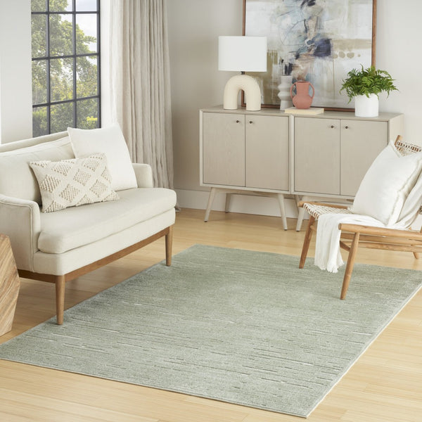 HomeRoots 7' Contemporary Green Geometric Area Rug - Stylish Low-Pile Design for Modern Living Spaces 7' X 9' 564100