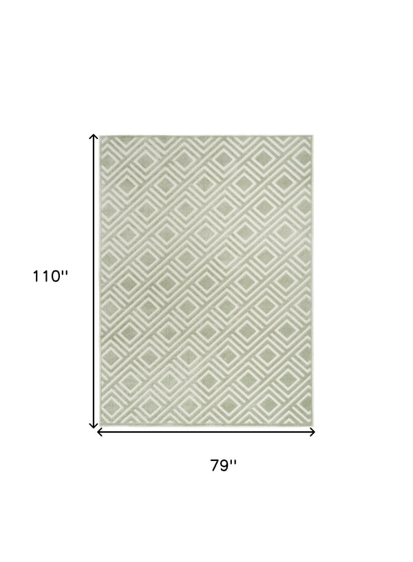 Homeroots 7' X 9' Green Geometric Area Rug  Polypropylene 564102