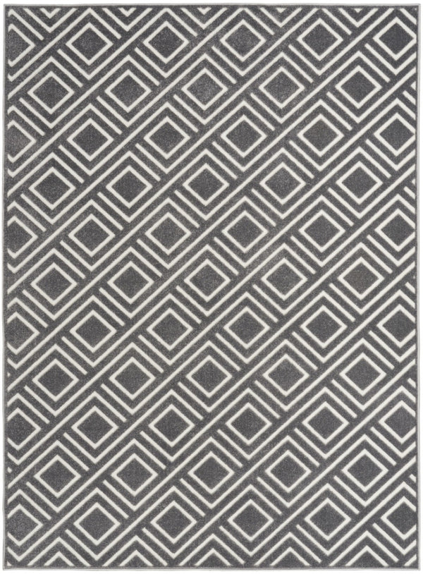 HomeRoots 7' Modern Gray Geometric Area Rug - Stylish Low-Pile Design for Living Rooms & Entryways 7' X 9' 564105
