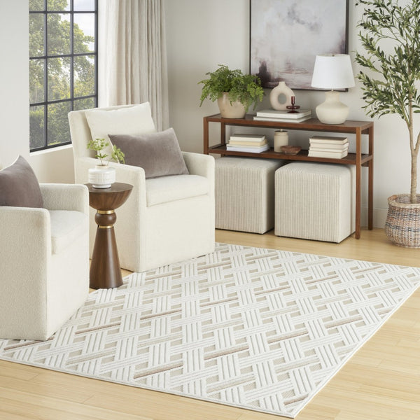 HomeRoots 7' Elevate Your Space with a Modern Cream Geometric Area Rug for Stylish, Everyday Use 7' X 9' 564106