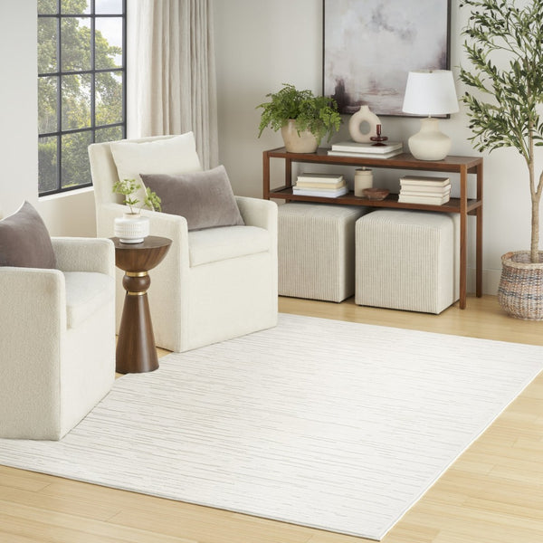 HomeRoots 7' Cream Geometric Area Rug - Modern Design for Stylish Living Rooms and High-Traffic Spaces 7' X 9' 564107