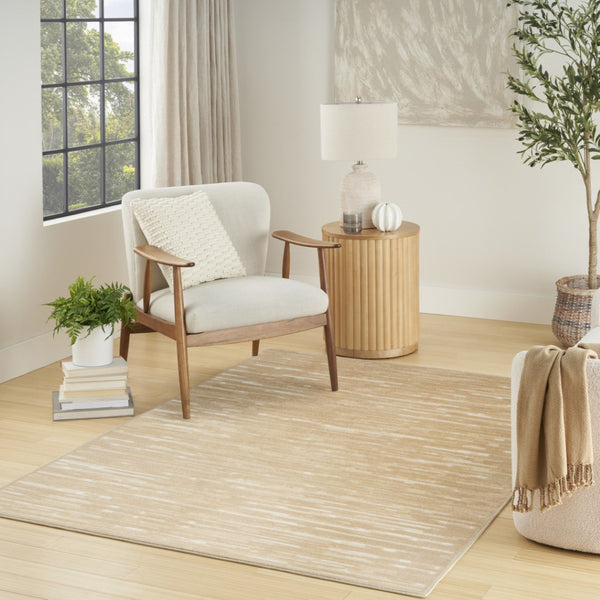 HomeRoots 7' Modern Tan Geometric Area Rug - Stylish, Durable Design for Living Rooms & High-Traffic Spaces 7' X 9' 564112
