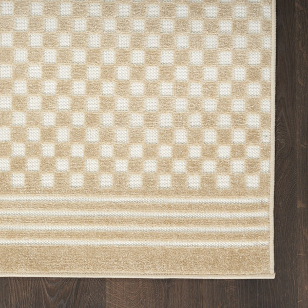 HomeRoots 7' Tan Geometric Area Rug – Modern Rectangular Design for Stylish Living Spaces and Versatile Decor 7' X 9' 564113