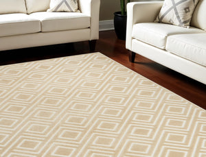 HomeRoots 7' Tan Geometric Area Rug - Modern Design for Cozy Living Spaces, Durable and Versatile Accent Piece 7' X 9' 564114