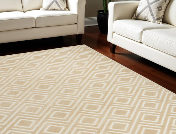 HomeRoots 7' Tan Geometric Area Rug - Modern Design for Cozy Living Spaces, Durable and Versatile Accent Piece 7' X 9' 564114