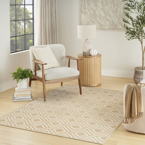 HomeRoots 7' Tan Geometric Area Rug - Modern Design for Cozy Living Spaces, Durable and Versatile Accent Piece 7' X 9' 564114