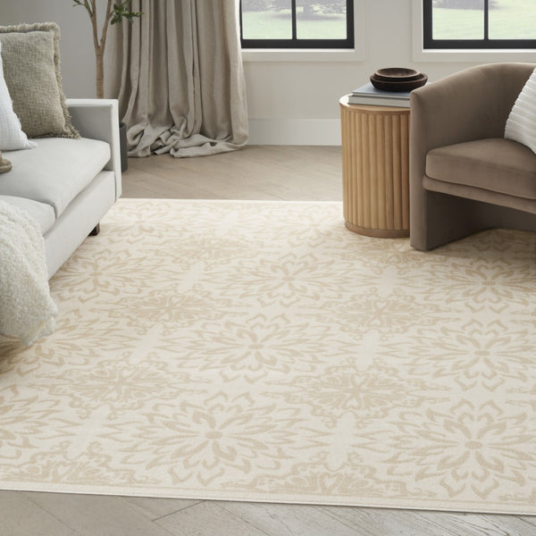 HomeRoots 7' Beige and Ivory Floral Area Rug – Soft, Durable, Non-Skid Design Perfect for Family Homes & Nurseries 6' X 9' 564127