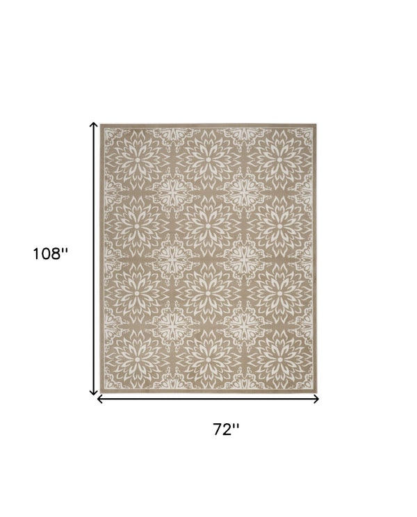 Homeroots 6' X 9' Taupe And Ivory Floral Non Skid Area Rug  Polypropylene 564128