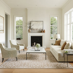 HomeRoots 7' Taupe and Ivory Floral Area Rug - Soft, Durable, Non-Skid Design Perfect for Homes with Kids & Pets 6' X 9' 564128