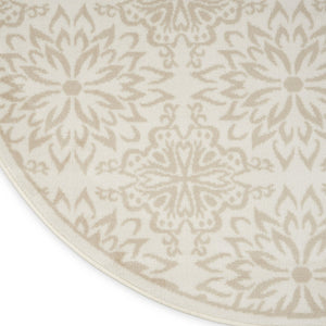 HomeRoots 8' Elegant Beige and Ivory Floral Non-Skid Rug - Durable, Stain-Resistant, Perfect for Family Spaces 8' Round 564129