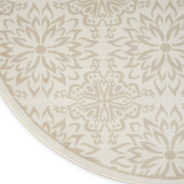 HomeRoots 8' Elegant Beige and Ivory Floral Non-Skid Rug - Durable, Stain-Resistant, Perfect for Family Spaces 8' Round 564129