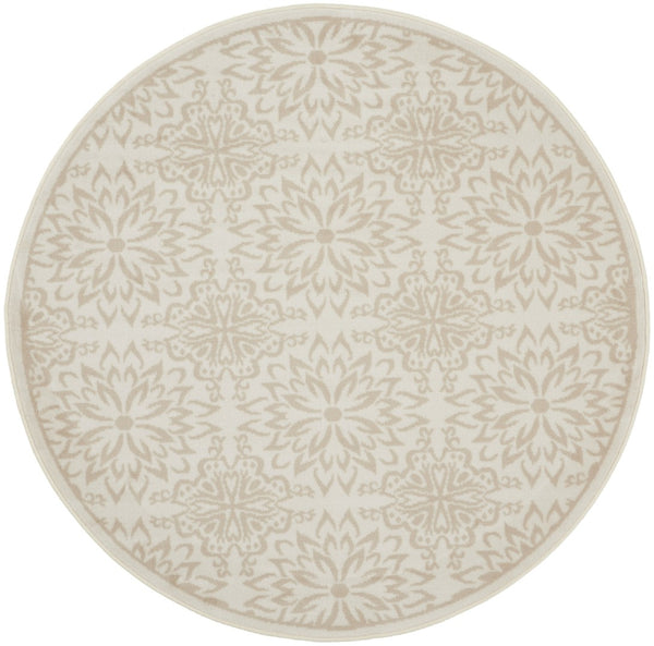 HomeRoots 8' Elegant Beige and Ivory Floral Non-Skid Rug - Durable, Stain-Resistant, Perfect for Family Spaces 8' Round 564129