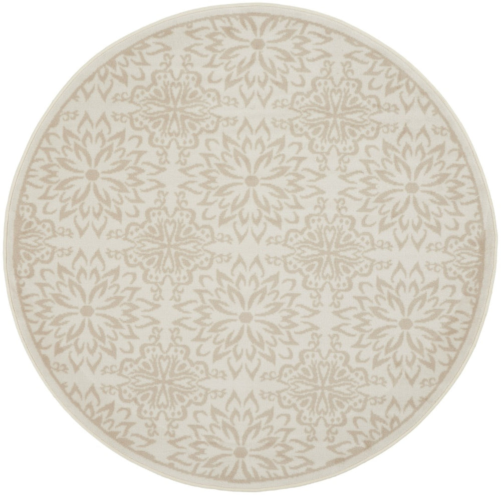 HomeRoots 8' Elegant Beige and Ivory Floral Non-Skid Rug - Durable, Stain-Resistant, Perfect for Family Spaces 8' Round 564129