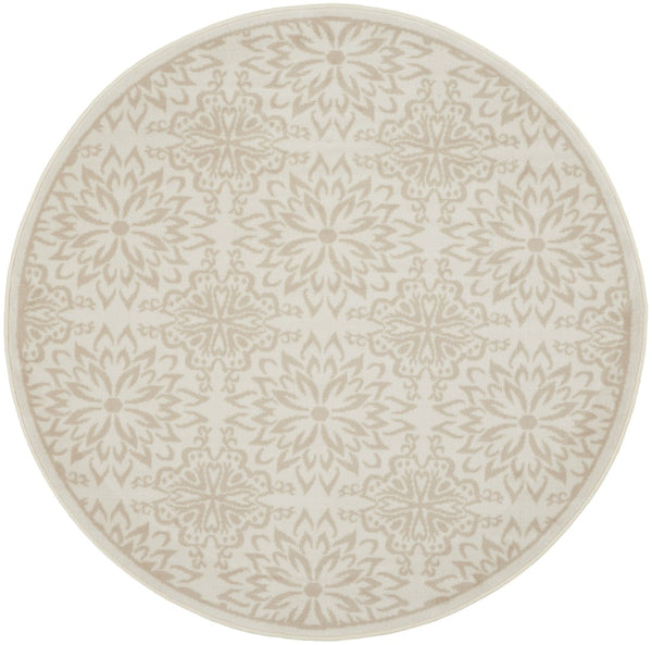 HomeRoots 8' Elegant Beige and Ivory Floral Non-Skid Rug - Durable, Stain-Resistant, Perfect for Family Spaces 8' Round 564129