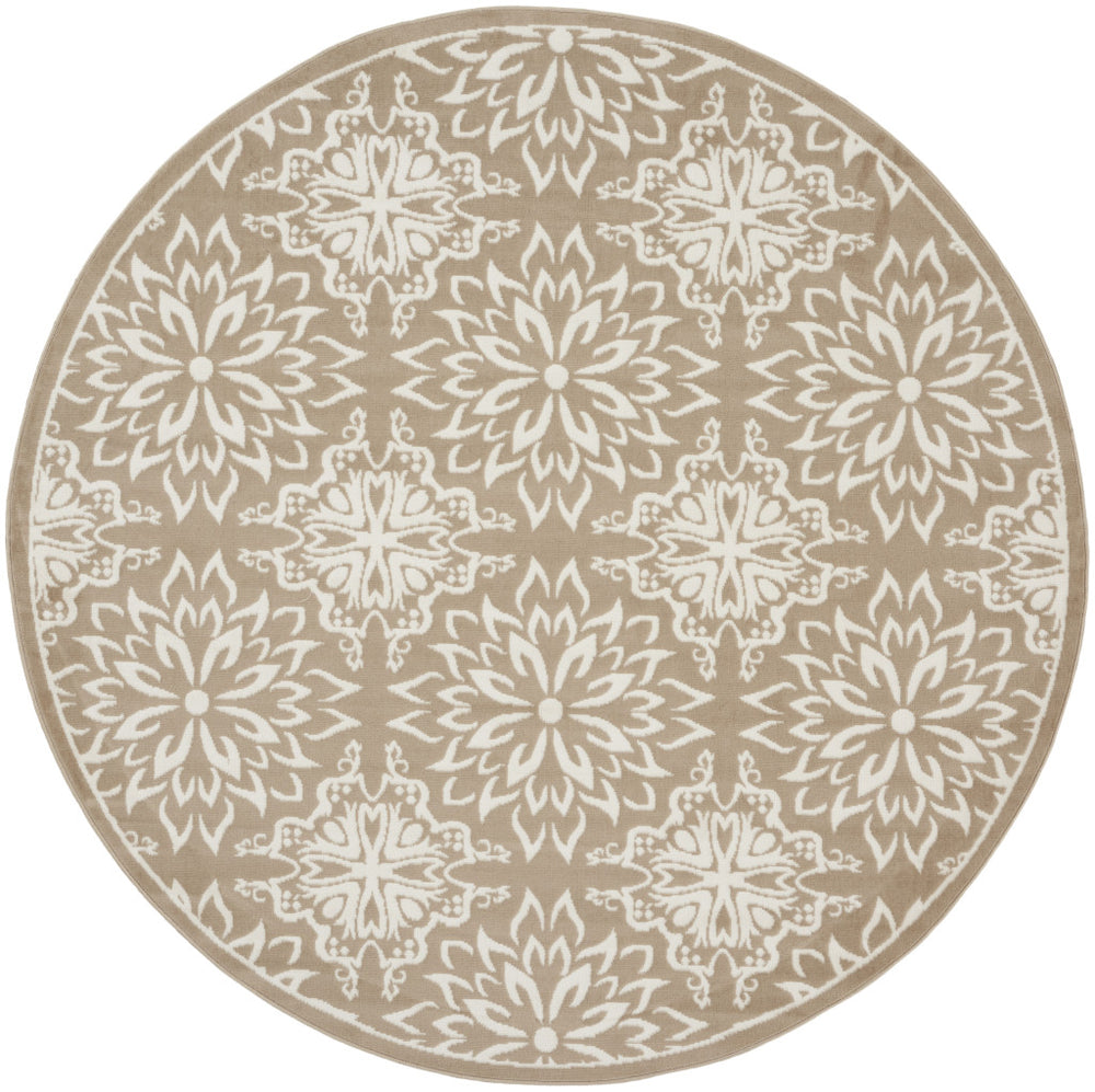 Homeroots 8' Taupe And Ivory Floral Non Skid Round Rug  Polypropylene 564130