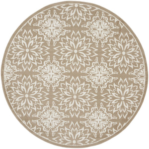 Homeroots 8' Taupe And Ivory Floral Non Skid Round Rug  Polypropylene 564130