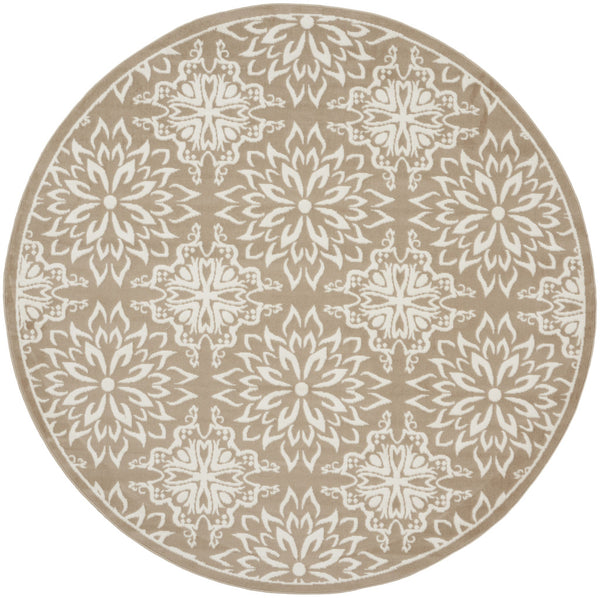Homeroots 8' Taupe And Ivory Floral Non Skid Round Rug  Polypropylene 564130