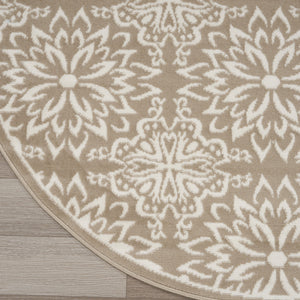 Homeroots 8' Taupe And Ivory Floral Non Skid Round Rug  Polypropylene 564130