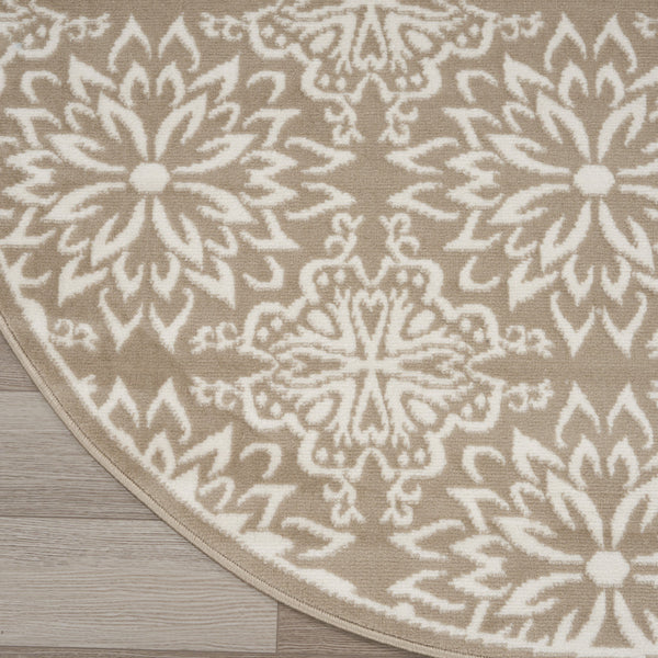 Homeroots 8' Taupe And Ivory Floral Non Skid Round Rug  Polypropylene 564130