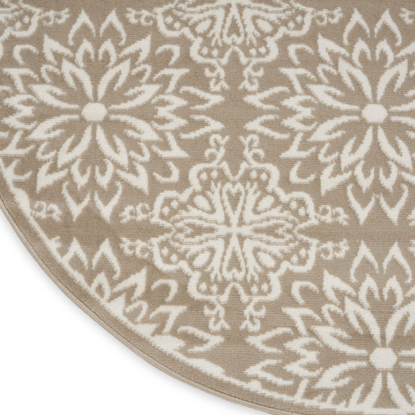 HomeRoots 8' Taupe and Ivory Floral Non-Skid Rug - Timeless Charm for Easy-Care Living Spaces and Style 8' Round 564130