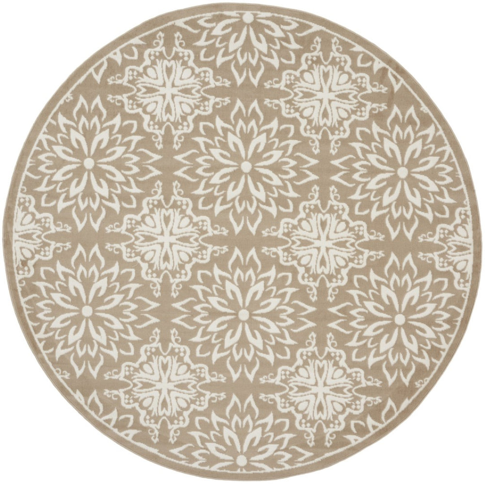 HomeRoots 8' Taupe and Ivory Floral Non-Skid Rug - Timeless Charm for Easy-Care Living Spaces and Style 8' Round 564130