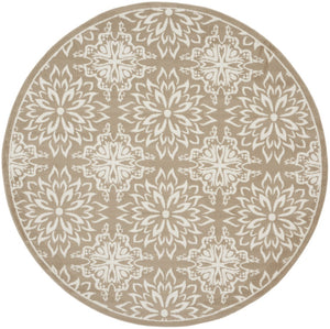 HomeRoots 8' Taupe and Ivory Floral Non-Skid Rug - Timeless Charm for Easy-Care Living Spaces and Style 8' Round 564130