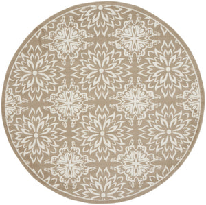 Homeroots 8' Taupe And Ivory Floral Non Skid Round Rug  Polypropylene 564130