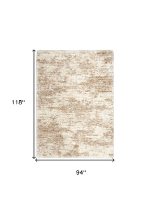 Homeroots 8' X 10' Beige And Ivory Abstract Shag Area Rug  Polyester 564149